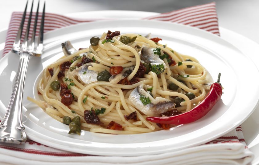 Pasta with Marinated Anchovies and Sun-Dried Tomato