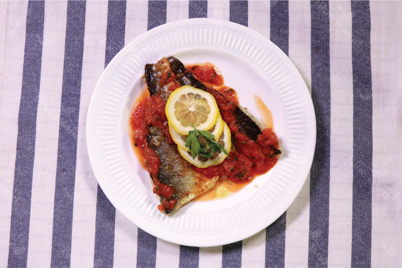 Fried Sea Bass in Tomato Fondue