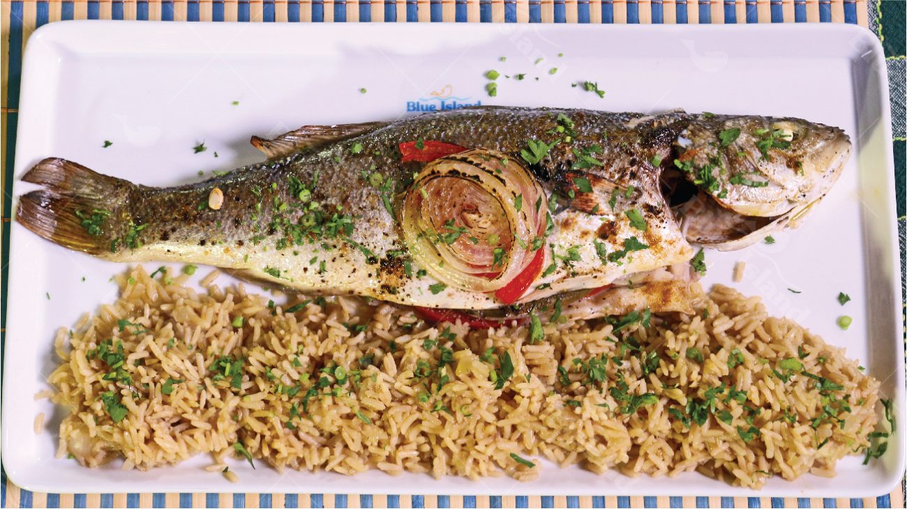 Baked Sea Bass with Brown Rice