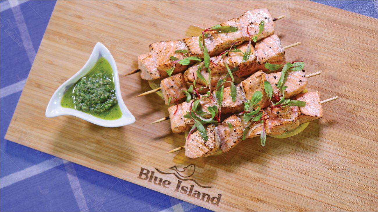 Salmon Skewers with Herb Sauce