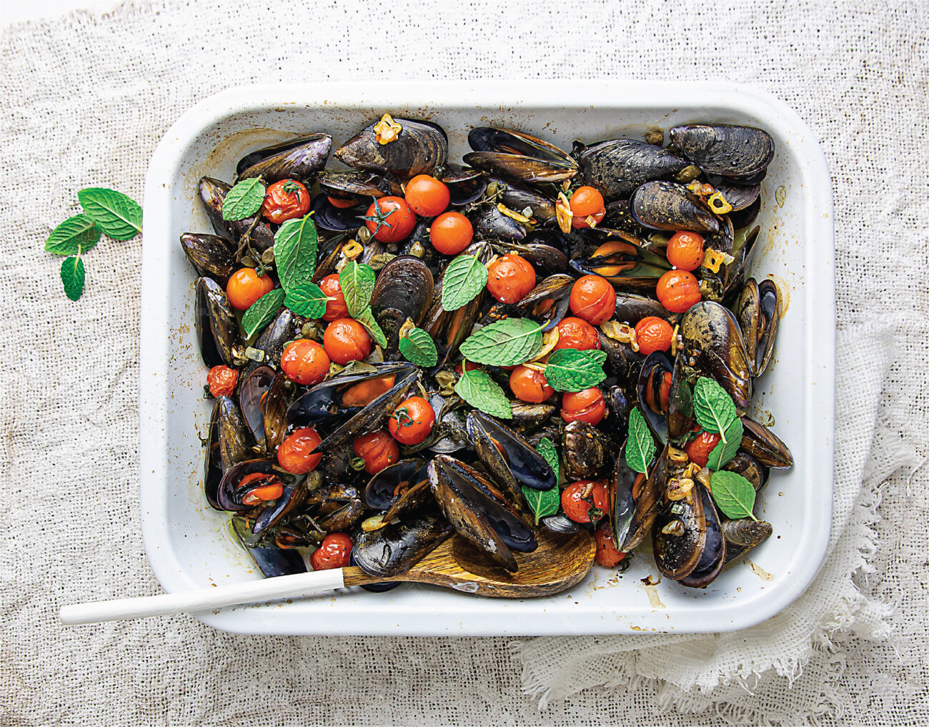 Baked Mussels with Cherry Tomatoes and Capers