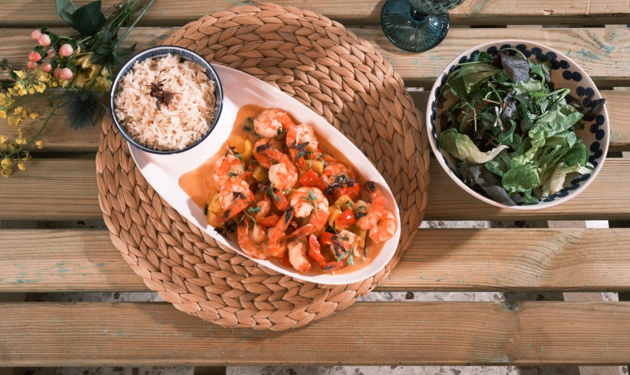 Sweet and Chili Prawns with coconut sauce and Basmati rice