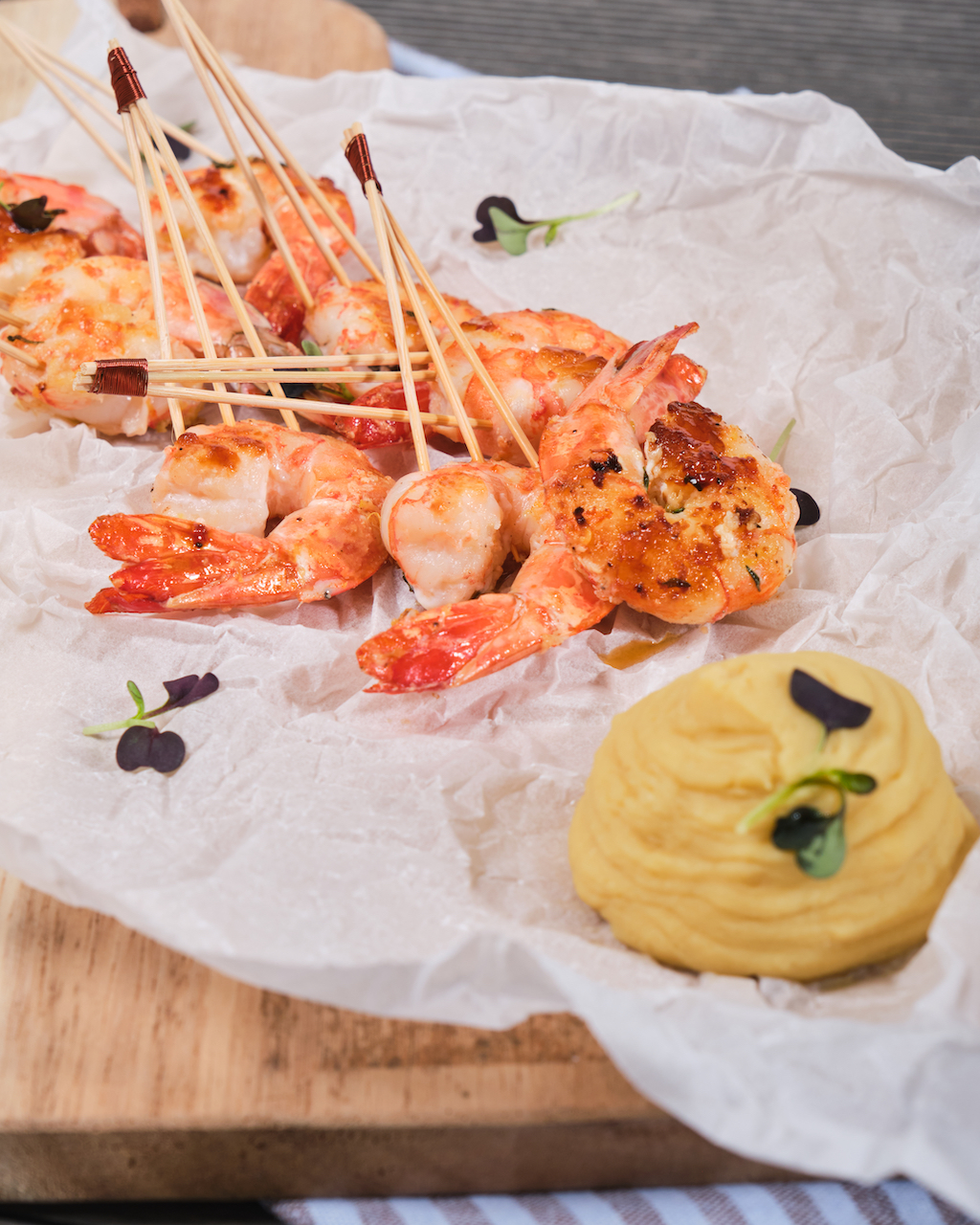Grilled Prawns with Yellow Lentil Puree